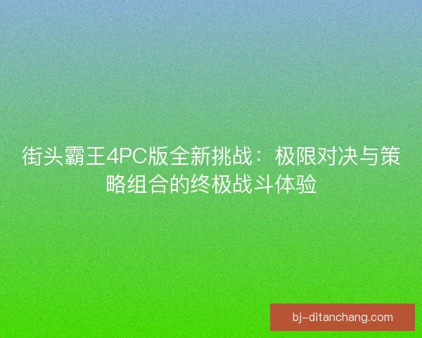 街头霸王4PC版全新挑战：极限对决与策略组合的终极战斗体验